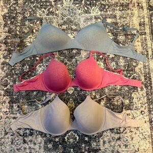 Victoria's Secret Gray, Pink, and blue Bra Trio